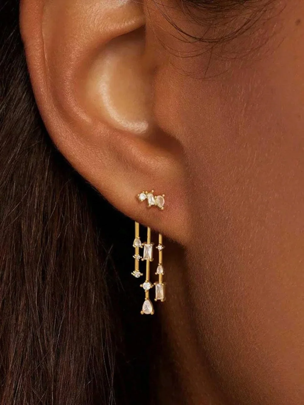 Gold Women's Gold Plated Minimalist Long Drop Earrings